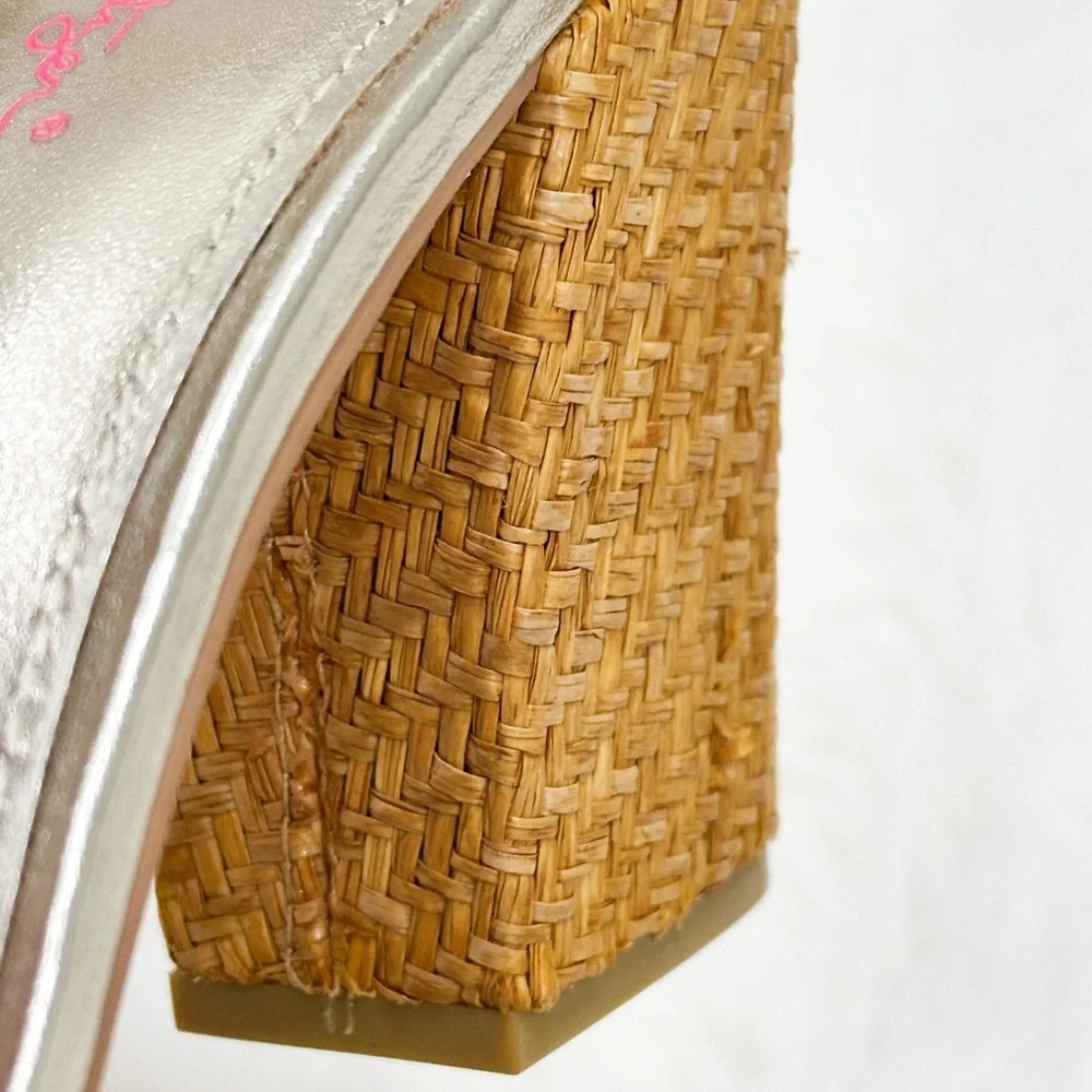 Lilly Pulitzer Amber Lynn Straw Sandal Heels Ankle Strap size 9.5 - Picture 10 of 11